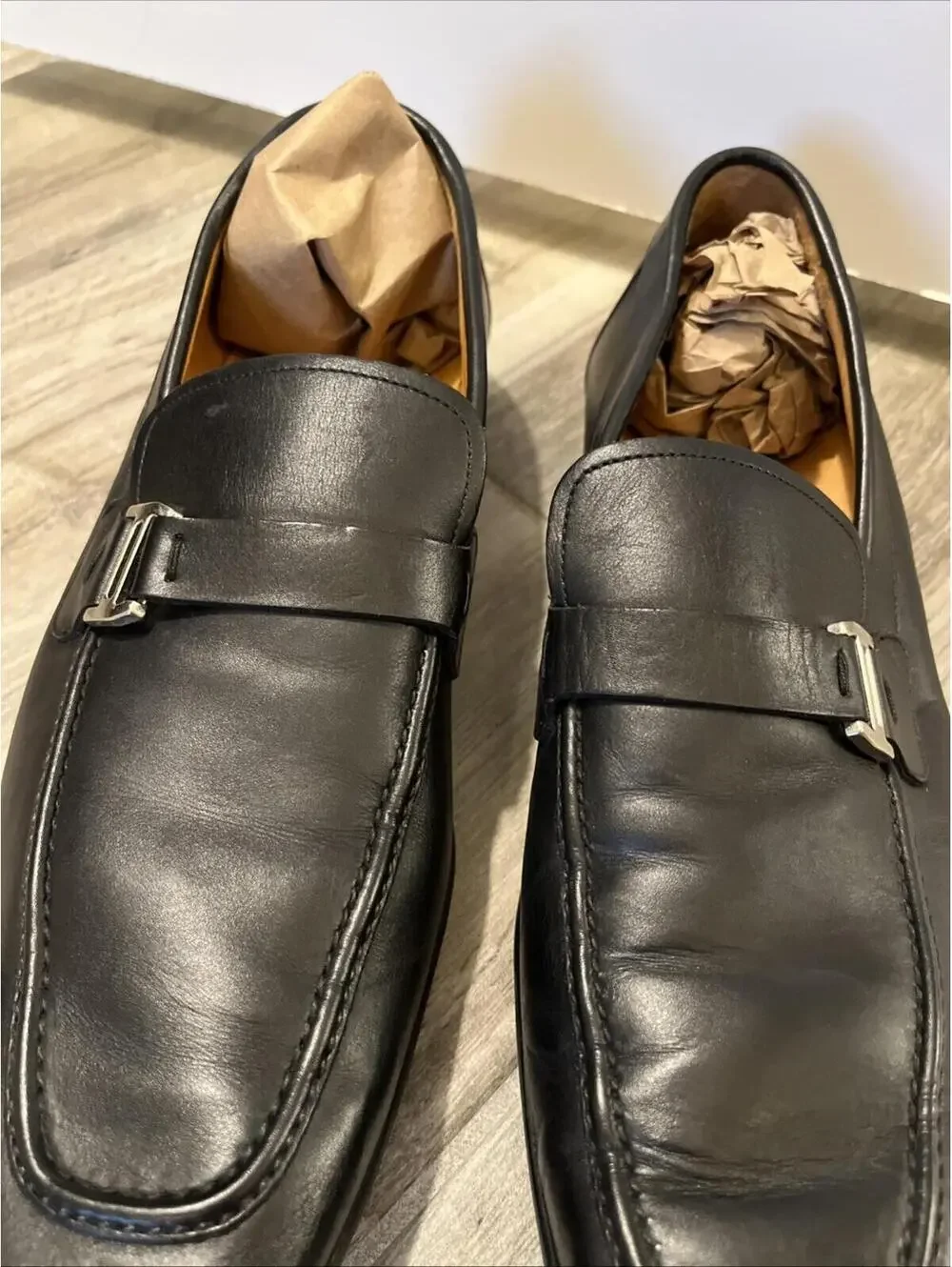 MAGNANNI LINO MENS BUCKLE STRAP BLACK LEATHER LOAFERS SIZE 9M MADE IN SPAIN VGC